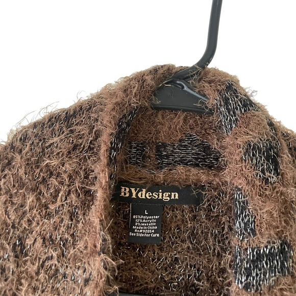 Bydesign Women's Size Large Brown Fuzzy Leopard Print Open Front Cardigan - Picture 4 of 7